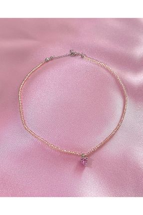 گردنبند جواهر صورتی زنانه برنجی h&b design jewel - کد 802045907