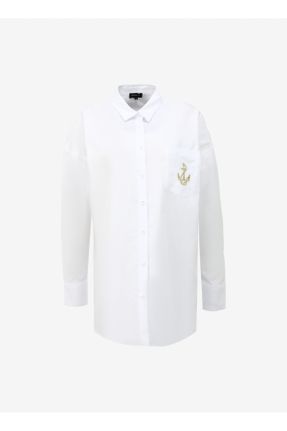 پیراهن سفید زنانه رگولار یقه پیراهنی کد 802112420
