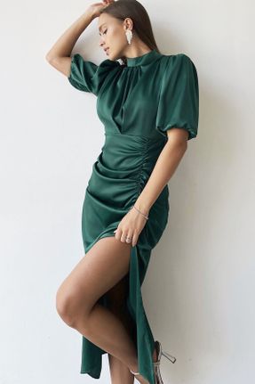 لباس سبز زنانه بافتنی شیفون آستین-بلند کد 378121998