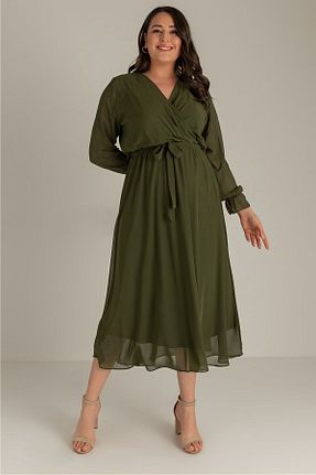 لباس سایز بزرگ خاکی زنانه شیفون zks grup tekstil - کد 265843890