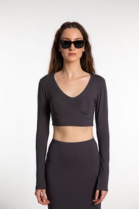 بلوز طوسی زنانه ساده SHEISMONO - کد 783382055