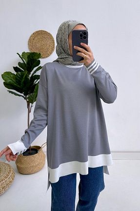 تونیک حجاب طوسی زنانه مخلوط ویسکون Ka Hijab - کد 261507278