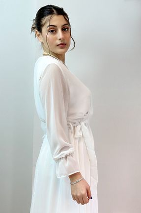 لباس سایز بزرگ سفید زنانه شیفون Elbise Delisi - کد 48264864