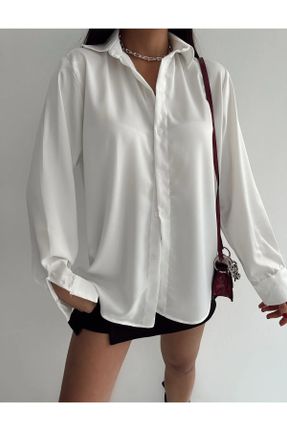 پیراهن سفید زنانه راحت یقه پیراهنی ساتن کد 802212580