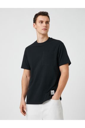 تی شرت مشکی مردانه رگولار یقه گرد پنبه - پلی استر تکی کد 679286587