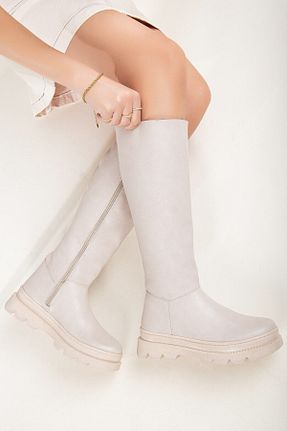 بوت / نیم بوت بژ زنانه چرم مصنوعی AYMELA - کد 357020381