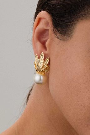 گوشواره جواهر طلائی مروارید MRK - کد 781191818