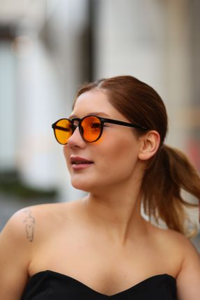 عینک آفتابی نارنجی زنانه 50 UV400 استخوان مات مستطیل کد 792484893