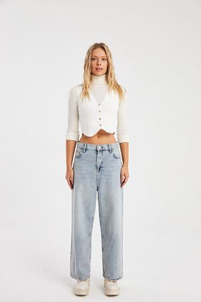 شلوار جین سرمه ای زنانه پاچه گشاد CRC JEANS - کد 802258049