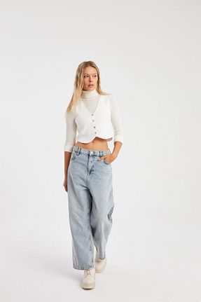 شلوار جین سرمه ای زنانه پاچه گشاد CRC JEANS - کد 802258049