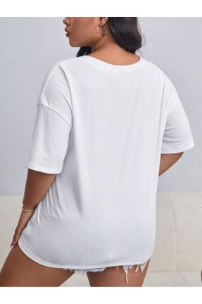 تی شرت سفید زنانه یقه گرد پارچه ای اورسایز تکی کد 802287579