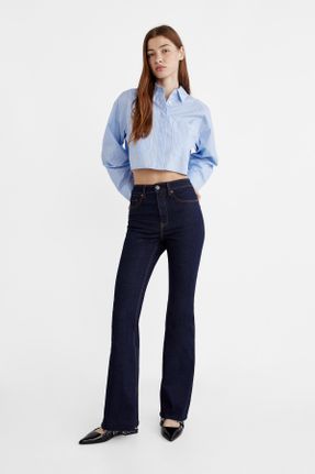شلوار جین آبی زنانه فاق بلند پنبه (نخی) اسلیم استاندارد کد 802465745