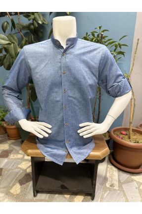 پیراهن آبی مردانه سایز بزرگ یقه پیراهنی پارچه ای کد 802381265