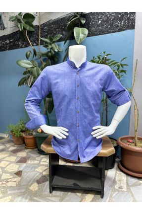 پیراهن سرمه ای مردانه سایز بزرگ یقه پیراهنی پارچه ای کد 802381007