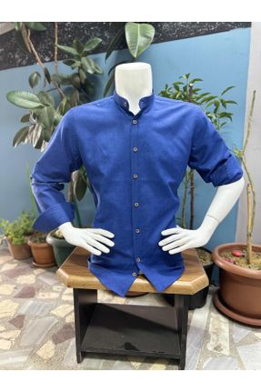 پیراهن سرمه ای مردانه سایز بزرگ یقه پیراهنی پارچه ای کد 802380072