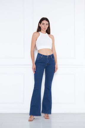 شلوار جین آبی زنانه پاچه اسپانیولی فاق بلند جین بلند کد 375723221