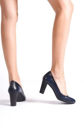 کفش پاشنه بلند کلاسیک سرمه ای زنانه چرم طبیعی پاشنه ضخیم پاشنه متوسط ( 5 - 9 cm ) کد 763173639