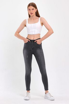 شلوار جین طوسی زنانه پاچه تنگ yakamor - کد 802839827