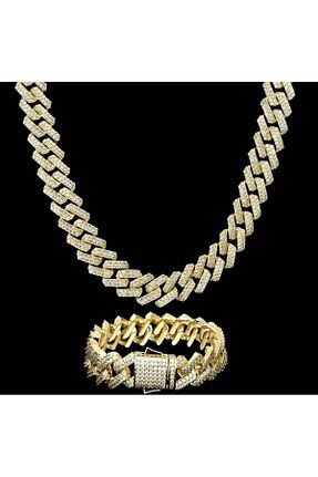 ست استیل طلائی زنانه سنگ Elmas Dizayn - کد 802938467