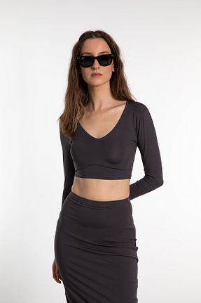 بلوز طوسی زنانه ساده SHEISMONO - کد 783382055