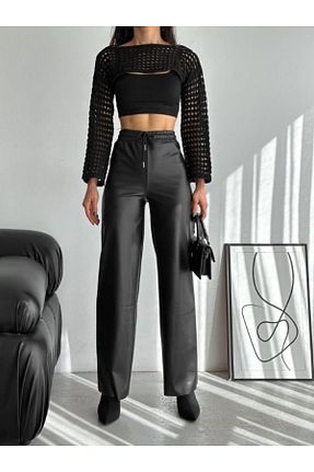 شلوار مشکی زنانه چرم مصنوعی olinda butik - کد 801120381
