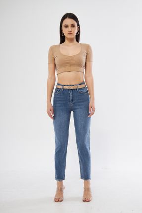 شلوار جین آبی زنانه پاچه تنگ فاق بلند جین ساده کد 802156368