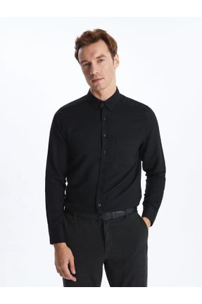 پیراهن مشکی مردانه ریلکس یقه پیراهنی پنبه - پلی استر کد 802291882