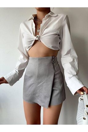 دامن طوسی زنانه پنبه ای KüButik - کد 777781924