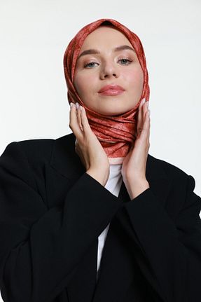 روسری نارنجی پنبه پلی استر Modakaşmir - کد 737978368