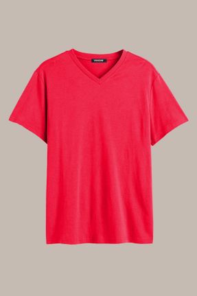 تی شرت قرمز مردانه رگولار یقه هفت پنبه (نخی) تکی پوشاک ورزشی کد 101213544