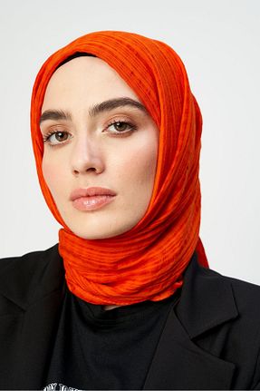 شال نارنجی زنانه پنبه پلی استر Modakaşmir - کد 786598490