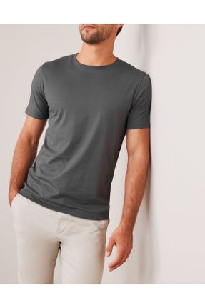 تی شرت طوسی مردانه اسلیم فیت یقه گرد تکی کد 802568004