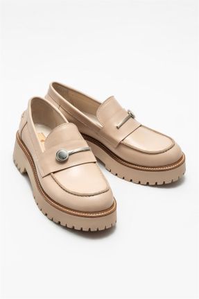کفش لوفر قهوه ای زنانه چرم طبیعی پاشنه کوتاه ( 4 - 1 cm ) کد 802789441
