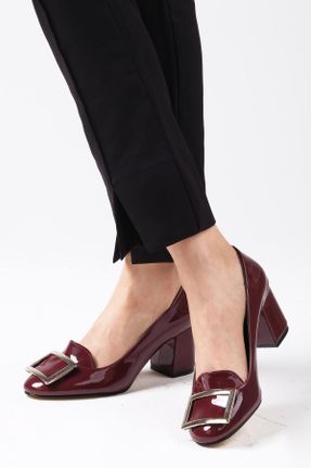 کفش پاشنه بلند کلاسیک زرشکی زنانه چرم لاکی پاشنه ضخیم پاشنه متوسط ( 5 - 9 cm ) کد 660265494