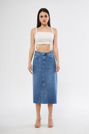 دامن آبی زنانه پنبه ای CRC JEANS - کد 802175810