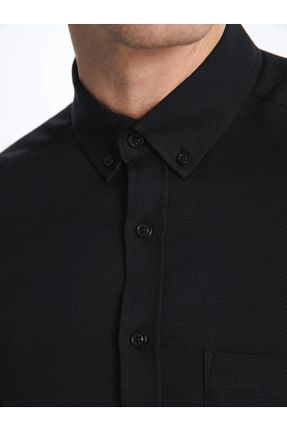 پیراهن مشکی مردانه ریلکس یقه پیراهنی پنبه - پلی استر کد 802291882