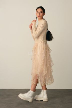 لباس بژ زنانه تریکو اسلیم فیت آستین-بلند کد 802353908