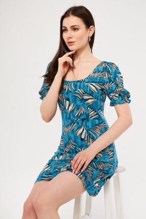 لباس آبی زنانه بافتنی پلی استر Fitted آستین-کوتاه کد 802394547