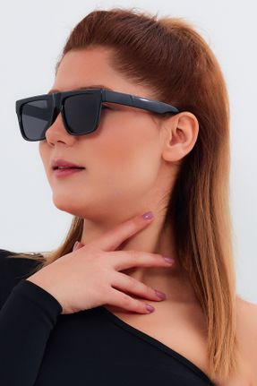 عینک آفتابی مشکی زنانه 50 UV400 استخوان مات مستطیل کد 790232963