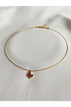گردنبند جواهر قرمز زنانه برنجی h&b design jewel - کد 802500265