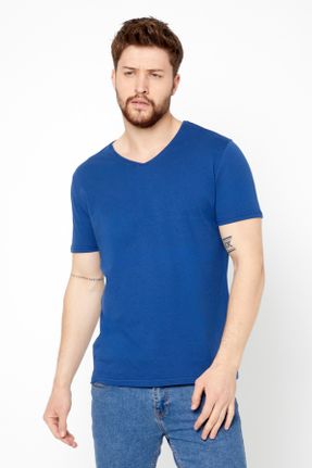 تی شرت آبی مردانه رگولار یقه هفت پنبه (نخی) تکی پوشاک ورزشی کد 101213425