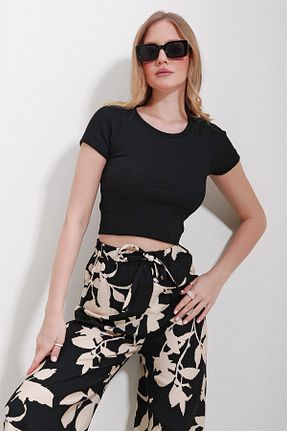 بلوز مشکی زنانه ساده Trend Alaçatı Stili - کد 803310274
