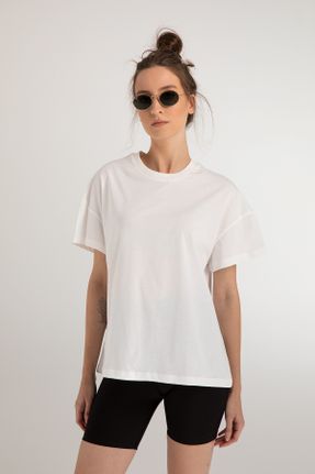 تی شرت سفید زنانه یقه گرد رگولار تکی بیسیک کد 757864962