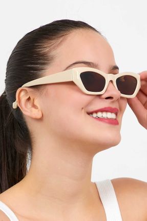 عینک آفتابی قهوه ای زنانه 50 UV400 استخوان مات هندسی کد 164479850