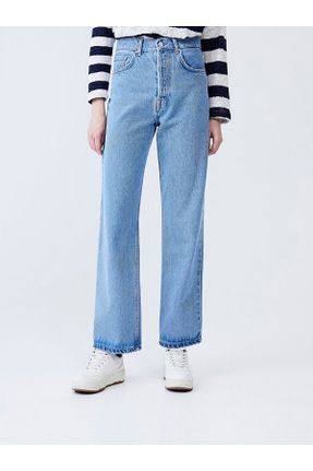 شلوار جین آبی زنانه پاچه ساده فاق بلند جین ساده استاندارد کد 783436142