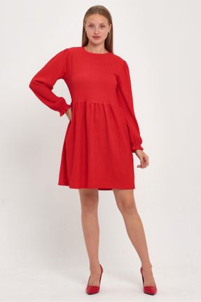 لباس قرمز زنانه بافتنی پلی استر اورسایز آستین-بلند کد 757373349