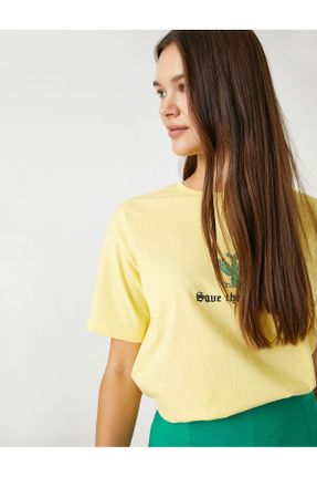 تی شرت زرد زنانه رگولار یقه گرد تکی کد 442008789
