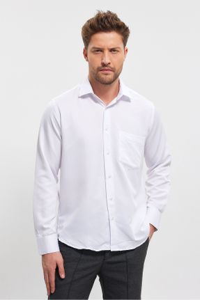 پیراهن سفید مردانه رگولار یقه پیراهنی پنبه - پلی استر کد 800951242