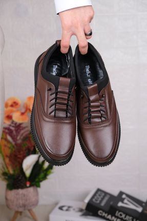 کفش کژوال قهوه ای مردانه چرم طبیعی پاشنه کوتاه ( 4 - 1 cm ) پاشنه ساده کد 803274746