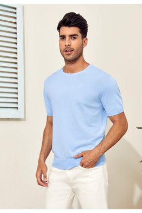 تی شرت آبی مردانه اسلیم فیت یقه گرد پوشاک ورزشی کد 803170892